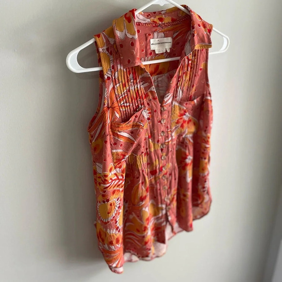 Vera by Anthropologie Orange Floral Sleeveless Blouse - Size Small - EUC! - Picture 4 of 8